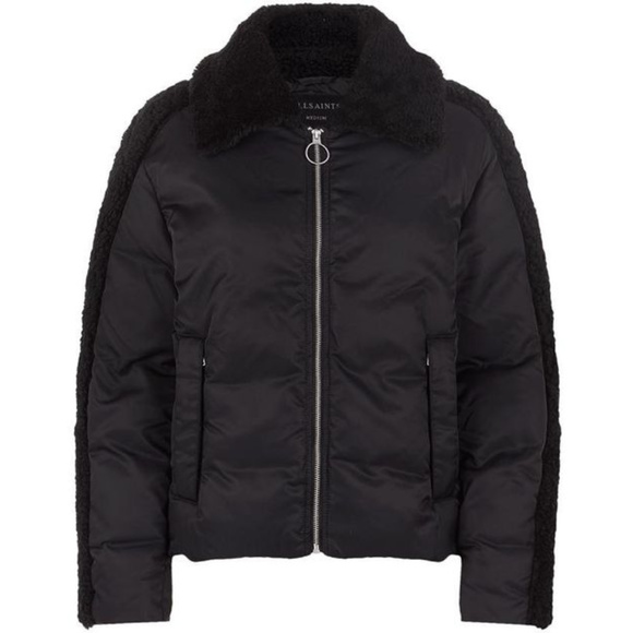 ALL SAINTS Asher Puffer Black Coat Fur Collar xs - Picture 5 of 7